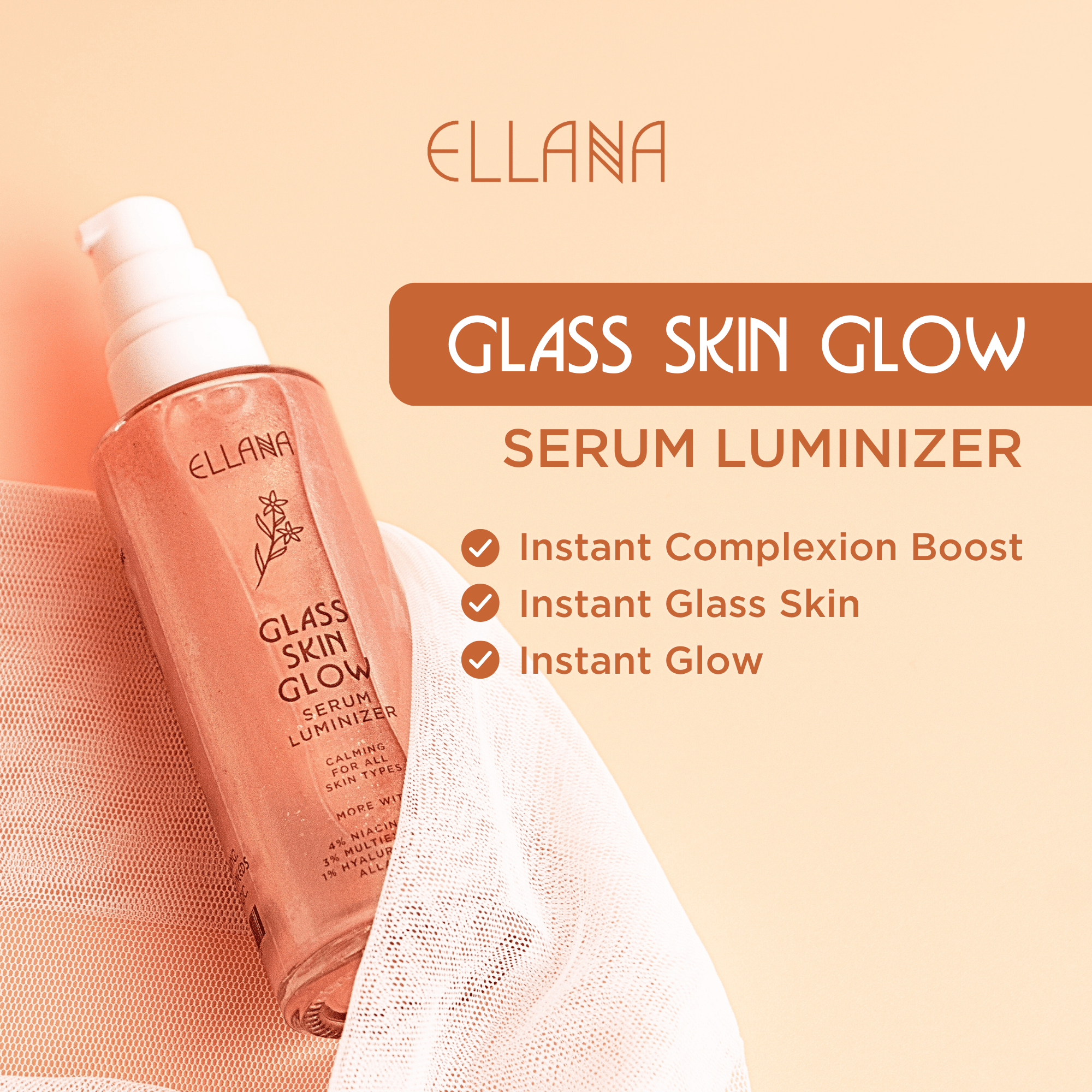 Glass Skin Glow Serum Luminizer made with 4% Vitamin B3, 3% Multiex BSASM, 1% Hyaluronic Acid, Allantoin