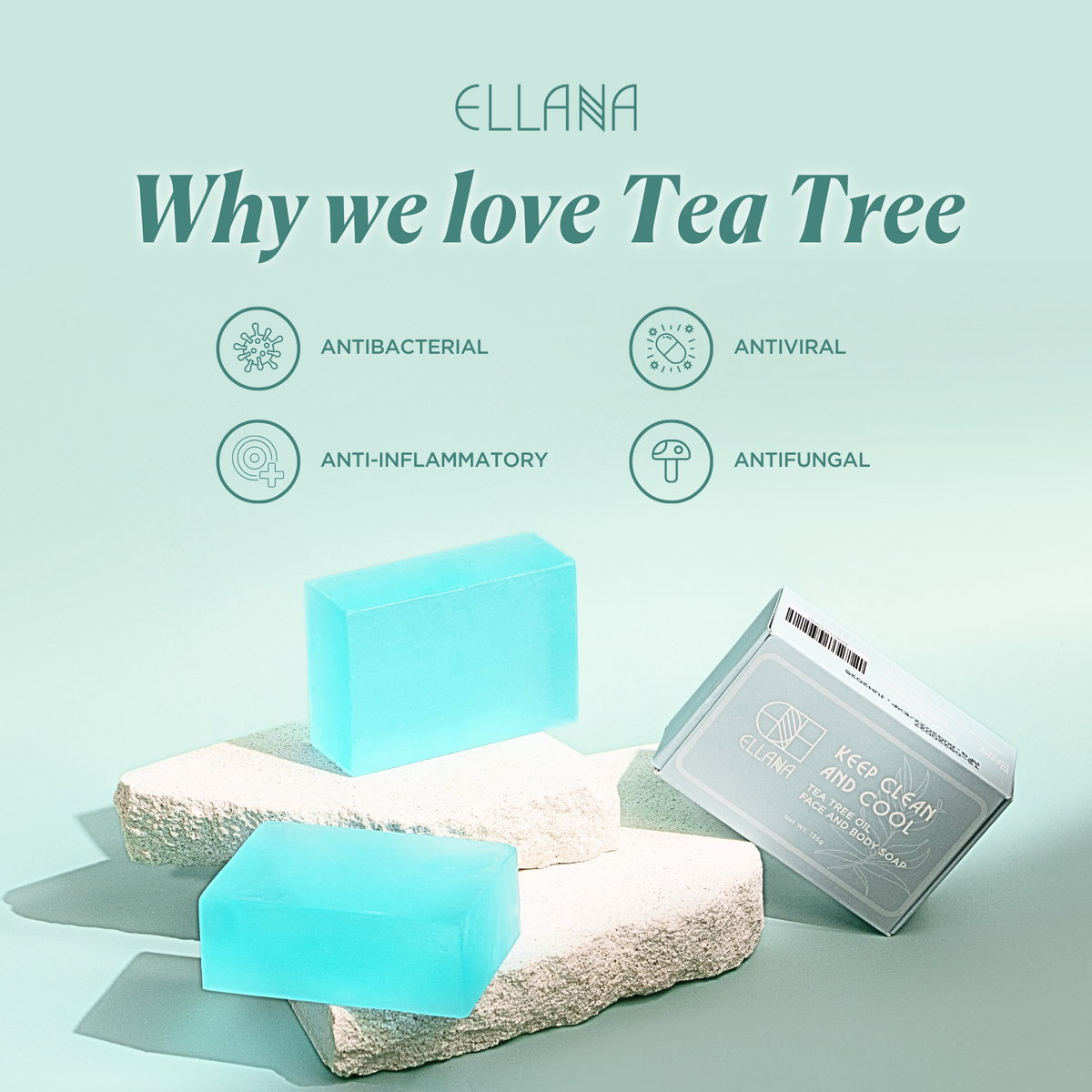 Keep Clean and Cool Tea Tree Face and Body Soap 1pc - Ellana